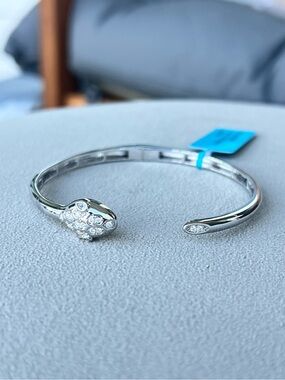 White Gold Filled Moissanite Snake Head Hinged Cuff Bracelet